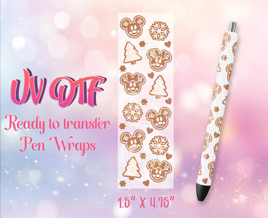 UV DTF Pen Wraps - Ready to Apply - Cute Christmas Mouse Design Prints - DIY Pen Decal - Customizable