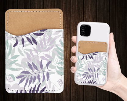 Leaves Pattern Phone Wallet - Nude Aesthetic Adhesive PU Leather Card Holder For Phone  - Custom Gift - Stick on Pocket - Card Caddy