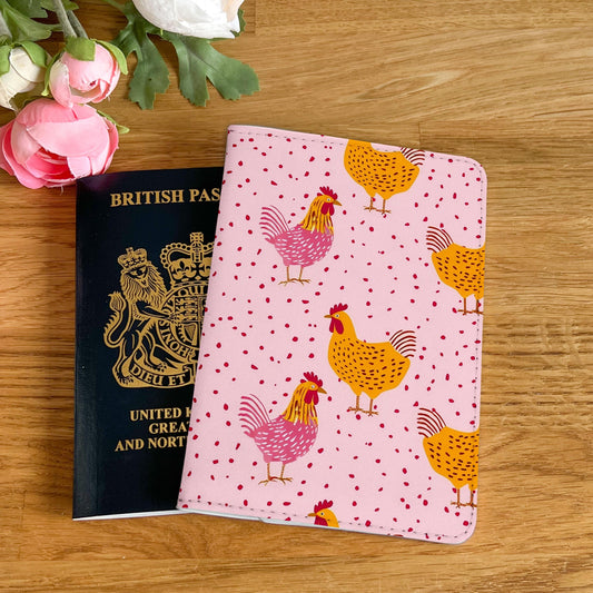 Groovy Hens Chickens Cute Design Passport Cover - PU Leather Wallet Card Holder For Document - Custom Gift
