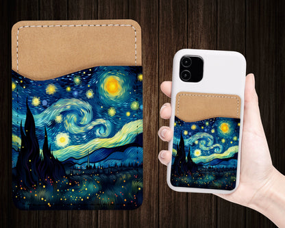 Starry Inspired Phone Wallet - Adhesive PU Leather Card Holder For Phone - Custom Gift - Stick on Pocket - Card Caddy
