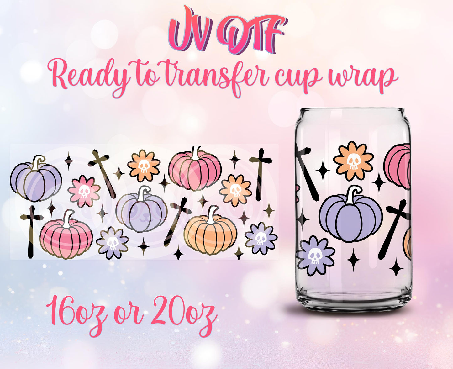 UV DTF Cup Wrap - Ready to Transfer - Cute - Fall - Pumpkin DIY 16oz and 20oz Prints - Libbey Glass Can - Customizable
