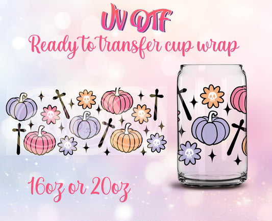 UV DTF Cup Wrap - Ready to Transfer - Cute - Fall - Pumpkin DIY 16oz and 20oz Prints - Libbey Glass Can - Customizable