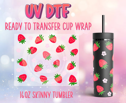 Strata UV DTF Cup Wrap - Ready to Transfer  Strawberry Design DIY 16oz Strata Cup Prints - Physical Product - Customizable