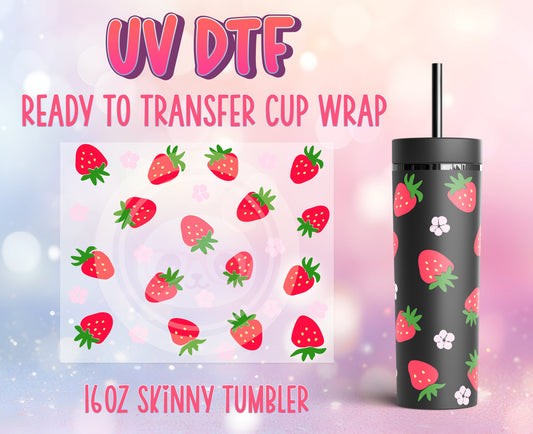 Strata UV DTF Cup Wrap - Ready to Transfer  Strawberry Design DIY 16oz Strata Cup Prints - Physical Product - Customizable