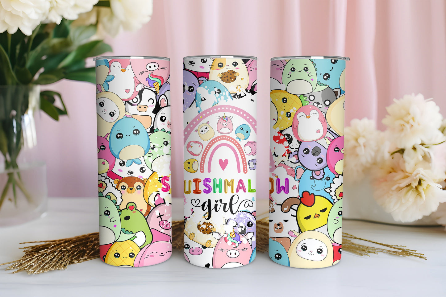 Kawaii Plush Girl Tumbler 20oz Skinny | Cute Character Travel Mug | Custom Name Tumbler | Personalized Gift Idea