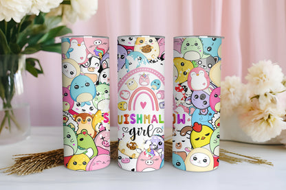 Kawaii Plush Girl Tumbler 20oz Skinny | Cute Character Travel Mug | Custom Name Tumbler | Personalized Gift Idea