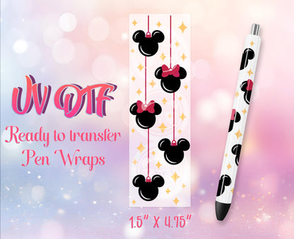 UV DTF Pen Wraps - Ready to Apply - Cute Christmas Mouse Design Prints - DIY Pen Decal - Customizable