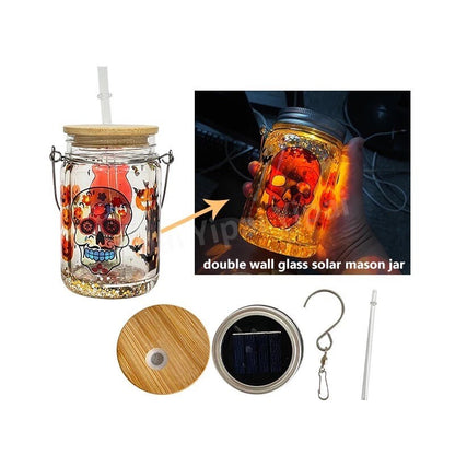 Blank Sublimation Glowing Elf Lantern Cup - Snowglobe Beer Can - Double Walled 11oz Glass - Soda Can Cup with 2 Lids Hook and Straw