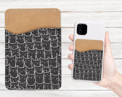 Cute Cat Pattern Phone Wallet - Adhesive PU Leather Card Holder For Phone  - Custom Gift - Stick on Pocket - Card Caddy