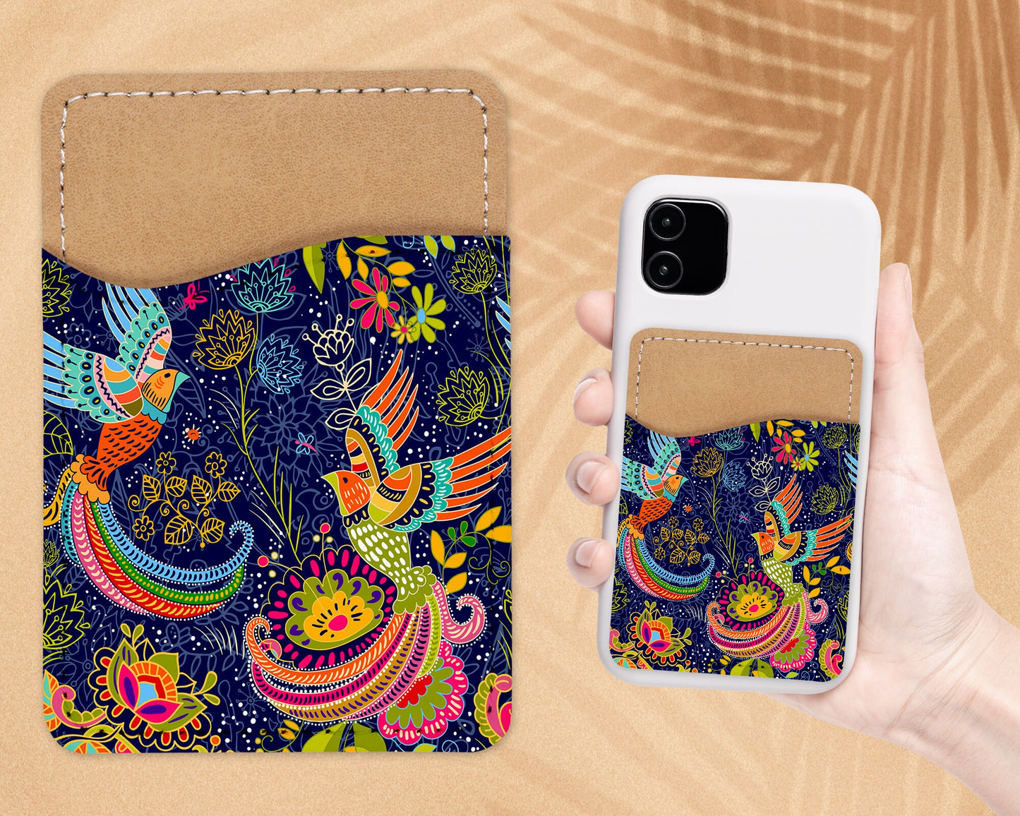 Colorful Pattern Phone Wallet - Adhesive PU Leather Card Holder For Phone  - Custom Gift - Stick on Pocket - Card Caddy