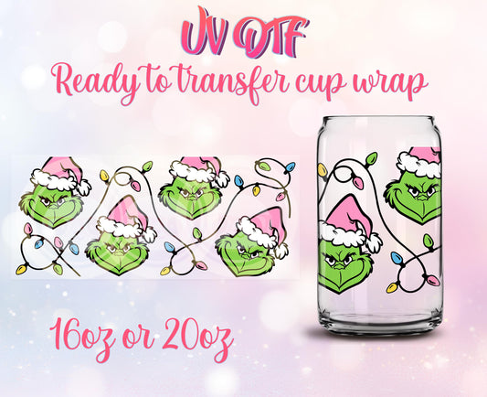 UV DTF Ready to Transfer Cup Wraps - Grinchmas - Christmas Design DIY 16oz and 20oz Prints - Libbey Glass Can - Customizable