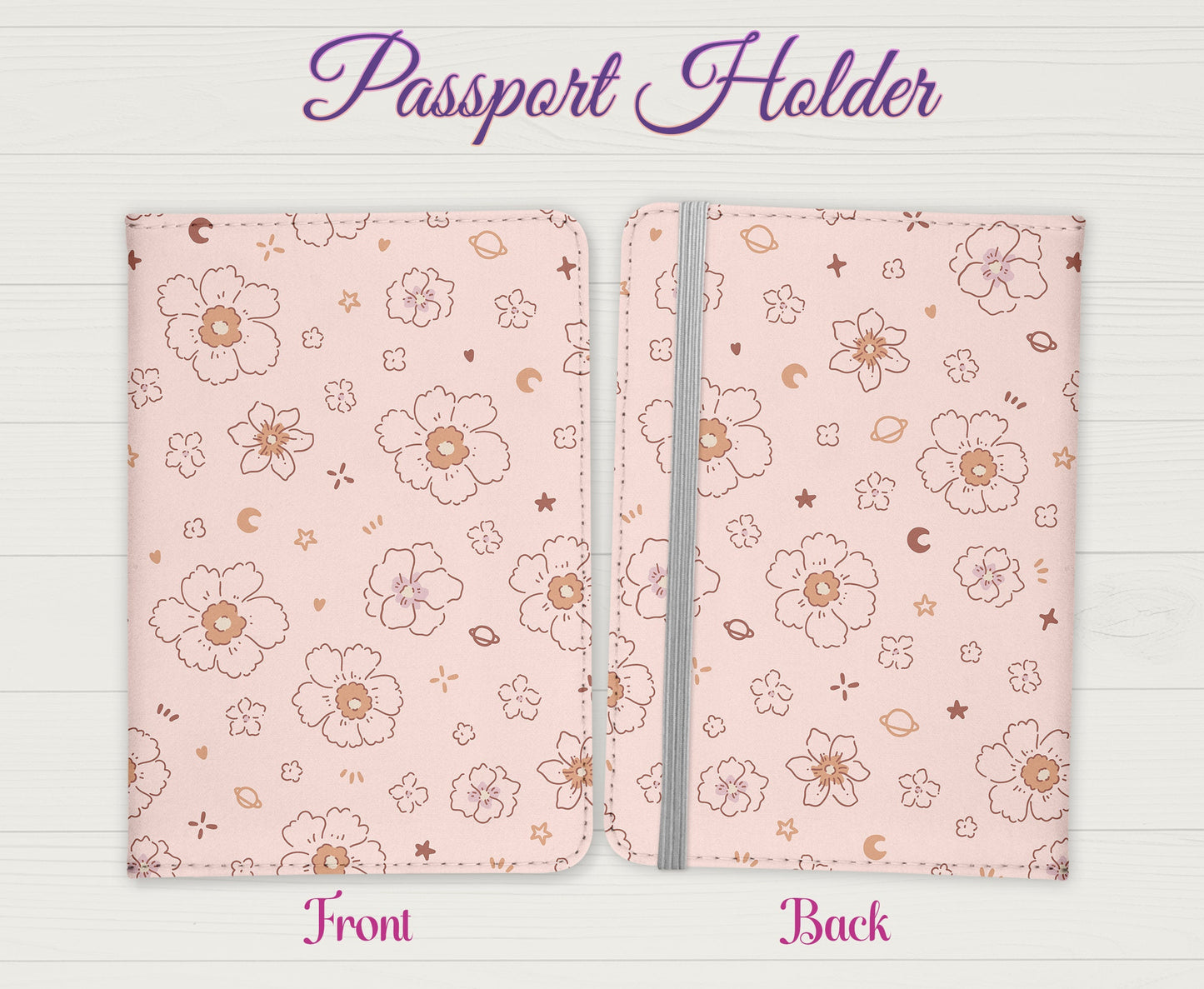 Nude Flower Design Passport Cover - PU Leather Wallet Card Holder For Document - Custom Gift