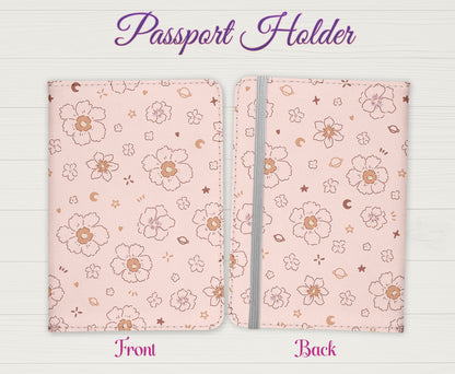 Nude Flower Design Passport Cover - PU Leather Wallet Card Holder For Document - Custom Gift