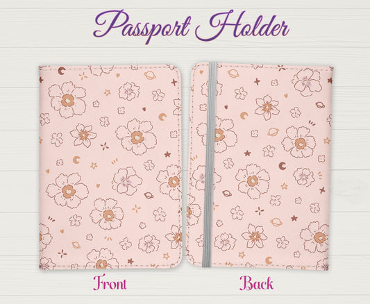 Nude Flower Design Passport Cover - PU Leather Wallet Card Holder For Document - Custom Gift