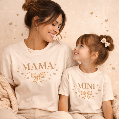 Mama & Mini DTF Transfer Set – Matching Family Heat Transfer – Bow Design – Ready to Press DTF – Mom and Child Shirt Decal