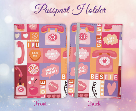 Retro Groovy Passport Cover - 70s 80s Aesthetic Travel Wallet - PU Leather Card Holder - Cute Custom Gift