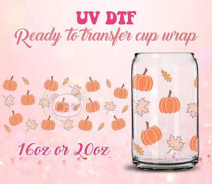 UV DTF Cup Wrap - Ready to Transfer - Cute - Fall - Pumpkin DIY 16oz and 20oz Prints - Libbey Glass Can - Customizable