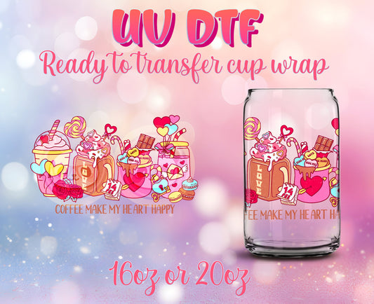 UV DTF Cup Wrap - Ready to Transfer  Cute Valentine - DIY 16oz and 20oz Prints - Libbey Glass Can - Customizable