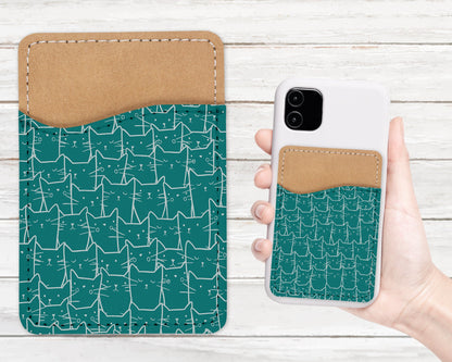 Cute Cat Pattern Phone Wallet - Adhesive PU Leather Card Holder For Phone  - Custom Gift - Stick on Pocket - Card Caddy