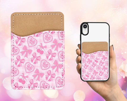 Coquette Bows Phone Wallet - Adhesive PU Leather Card Holder for Phone - Custom Gift - Stick on Pocket - Card Caddy