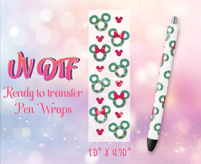 UV DTF Pen Wraps - Ready to Apply - Cute Christmas Mouse Design Prints - DIY Pen Decal - Customizable
