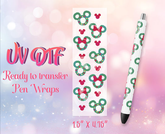UV DTF Pen Wraps - Ready to Apply - Cute Christmas Mouse Design Prints - DIY Pen Decal - Customizable