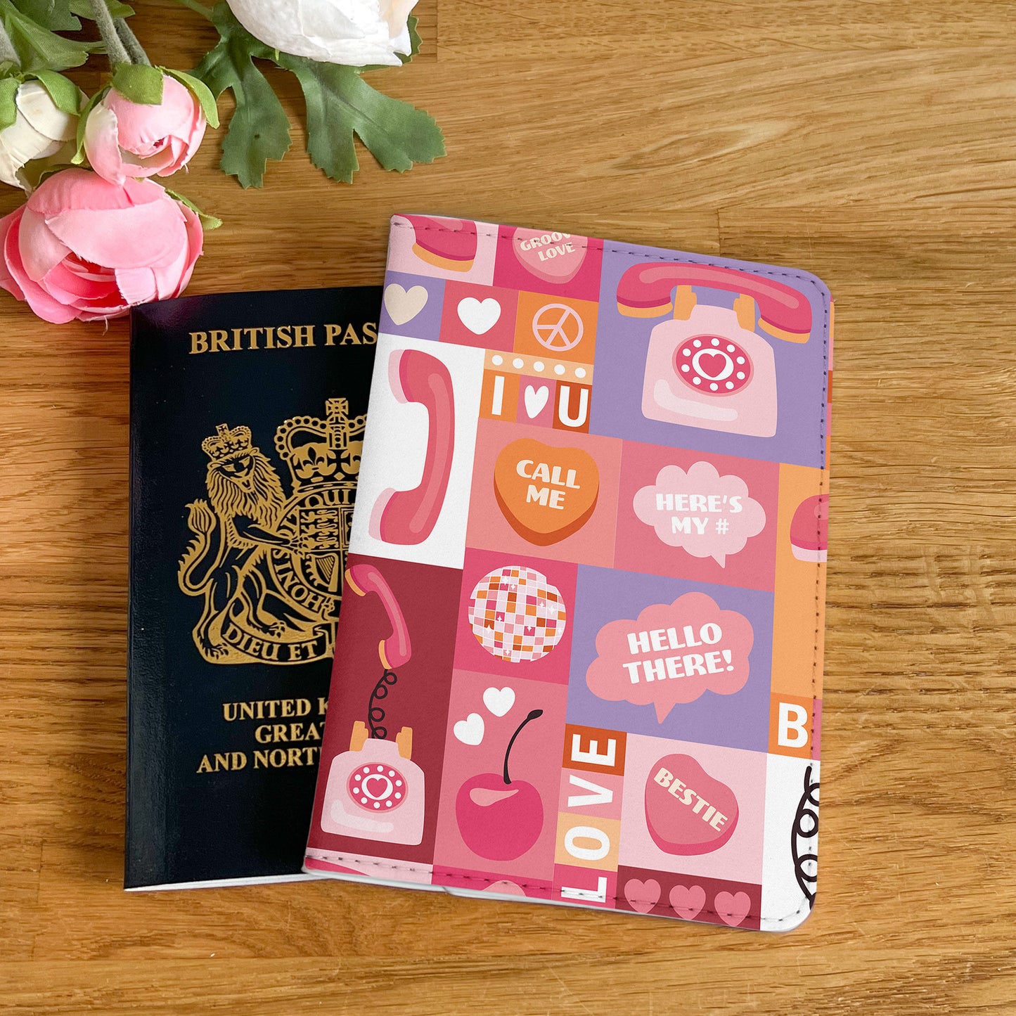 Retro Groovy Passport Cover - 70s 80s Aesthetic Travel Wallet - PU Leather Card Holder - Cute Custom Gift