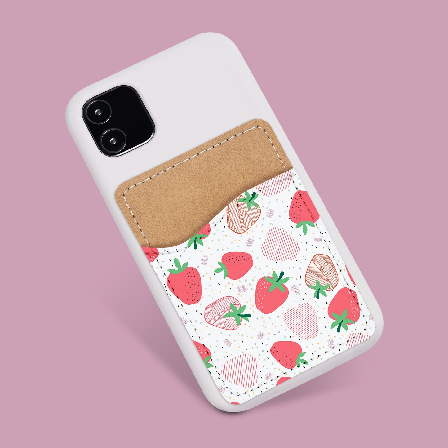 Cute Strawberry Phone Wallet - Adhesive PU Leather Card Holder For Phone - Customizable Gift - Stick on Pocket - Card Caddy