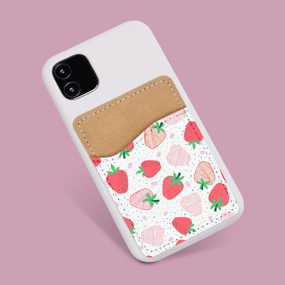 Cute Strawberry Phone Wallet - Adhesive PU Leather Card Holder For Phone - Customizable Gift - Stick on Pocket - Card Caddy