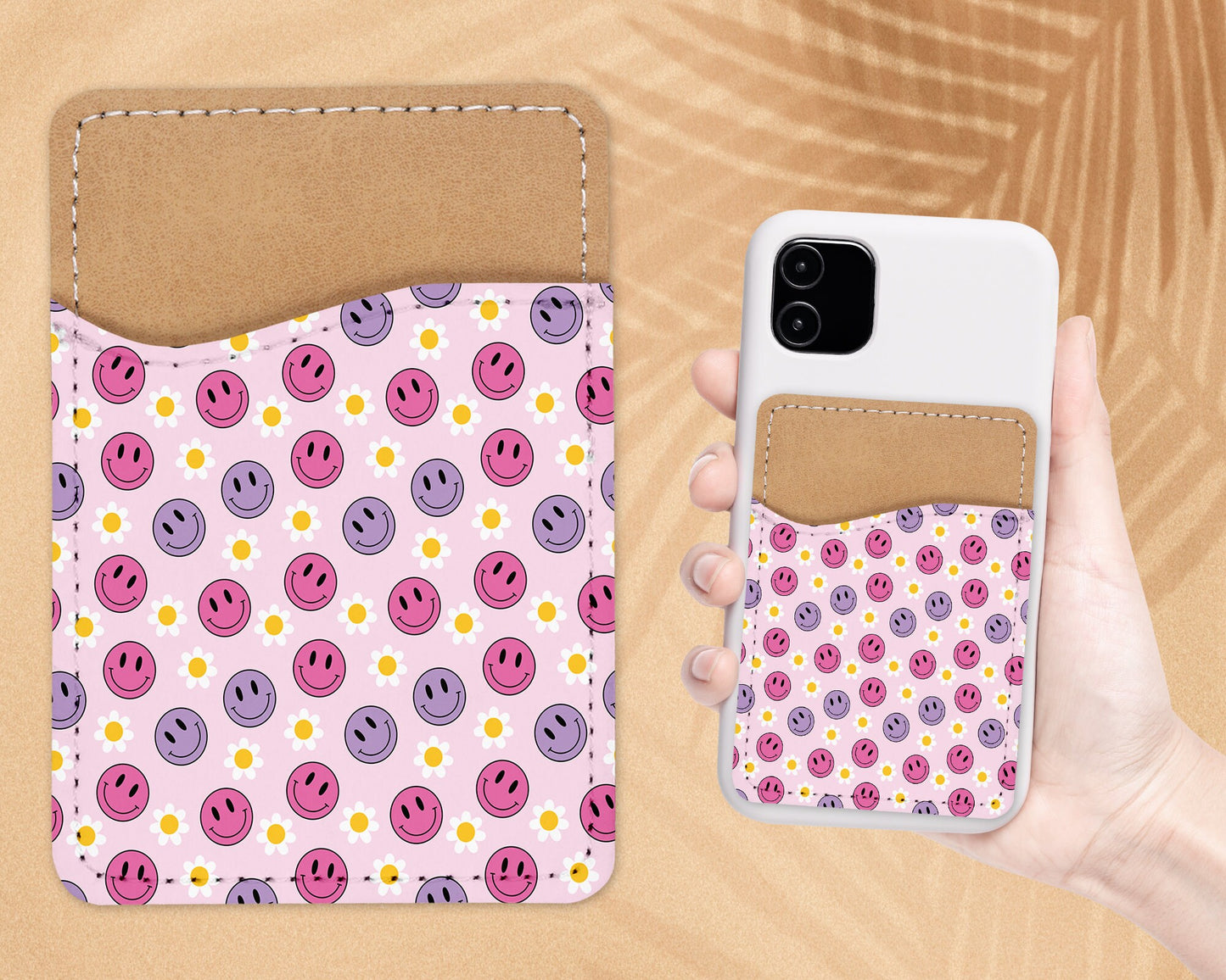 Lavender Retro Design Phone Wallet - 70s 80s Groovy Adhesive PU Leather Card Holder For Phone - Custom Gift - Stick on Pocket - Card Caddy