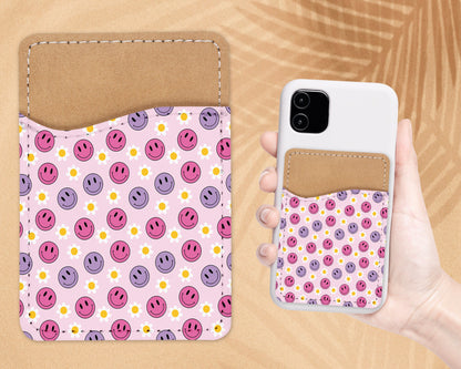 Lavender Retro Design Phone Wallet - 70s 80s Groovy Adhesive PU Leather Card Holder For Phone - Custom Gift - Stick on Pocket - Card Caddy