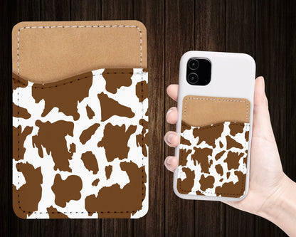 Cow Print Phone Wallet - Adhesive PU Leather Card Holder For Phone - Animal Print Custom Gift - Stick on Pocket - Card Caddy