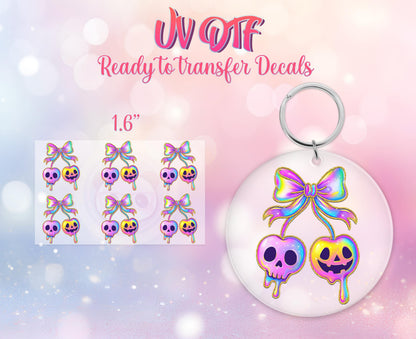 UV DTF Ready to Apply Keychain Transfers - Holographic Spooky Cherries - Halloween Design Prints - Acrylic MDF keychain Decal - Customizable