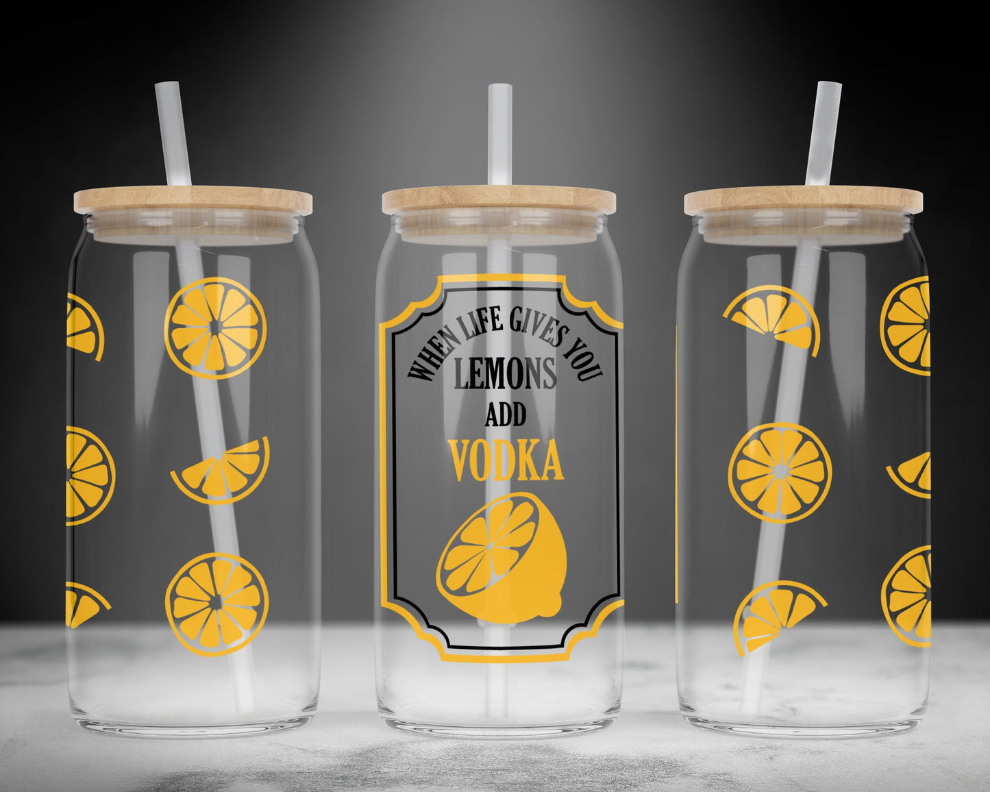 UVDTF Customized Glass Cup 16oz - When Life Gives You Lemons Make Lemonade Design - Bamboo Lid - Customized Gifts