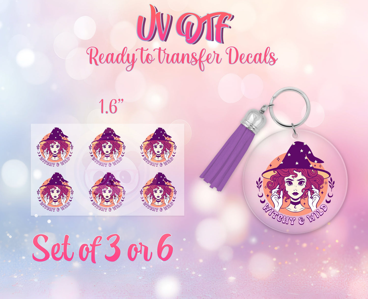 UV DTF Ready to Apply Keychain Transfers - Witchy and Wild - Halloween Design Prints - DiY Acrylic MDF keychain Decal - Customizable