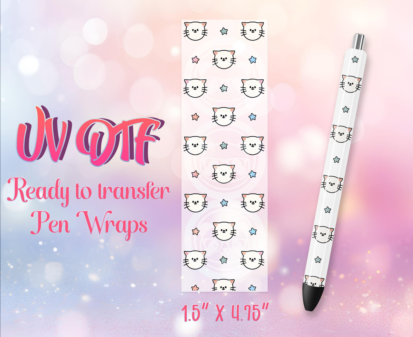 UV DTF Pen Wraps - Ready to Apply - Cute Kitty Cats Design Prints - DIY Pen Decal - Customizable