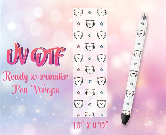 UV DTF Pen Wraps - Ready to Apply - Cute Kitty Cats Design Prints - DIY Pen Decal - Customizable