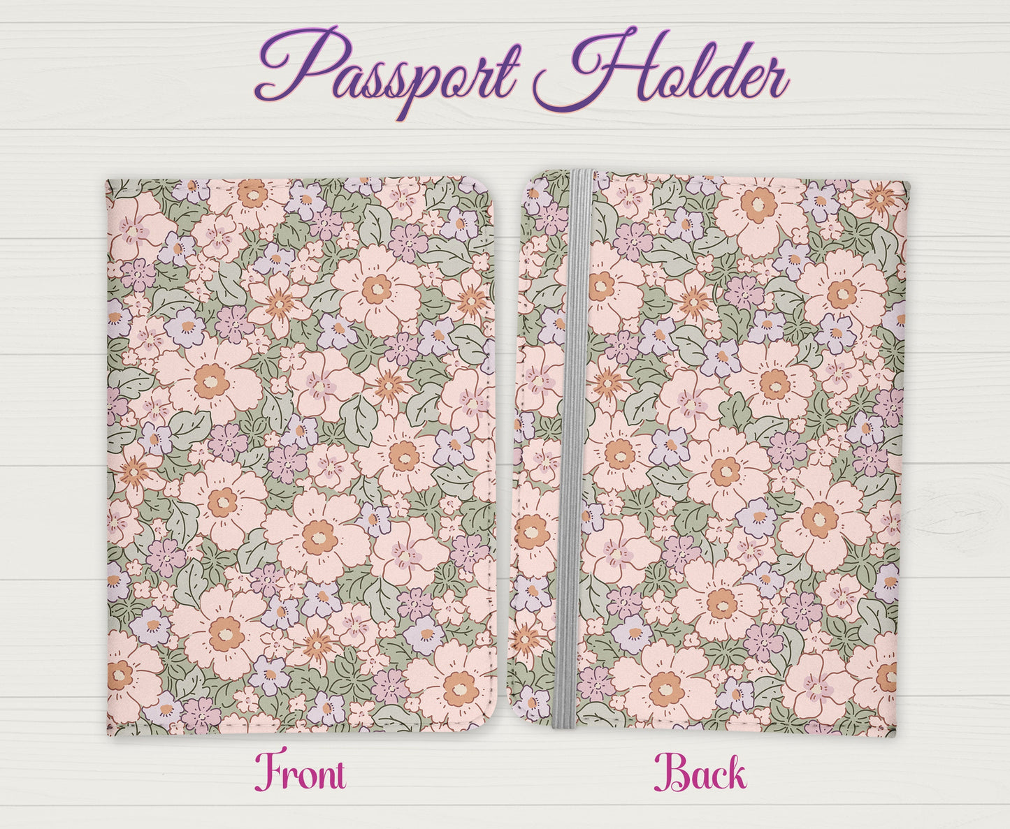 Cute Flower Design Passport Cover - PU Leather Wallet Card Holder For Document - Custom Gift