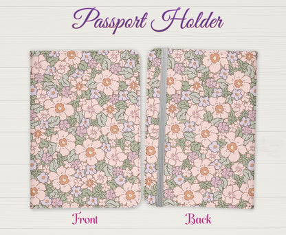 Cute Flower Design Passport Cover - PU Leather Wallet Card Holder For Document - Custom Gift