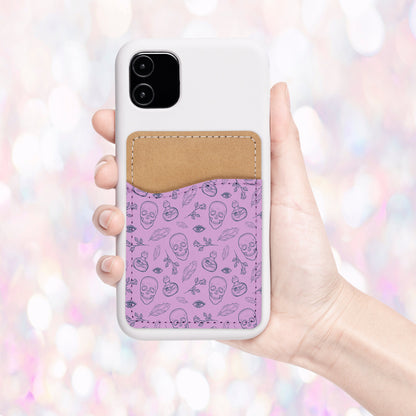 Skulls Phone Wallet - Adhesive PU Leather Card Holder For Phone - Custom Gift - Stick on Pocket - Card Caddy