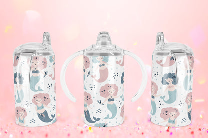 Custom 12oz Sippy Cup Tumbler - Cute Mermaid Design Bottle - Kids Travel Mug - Personalized Gift