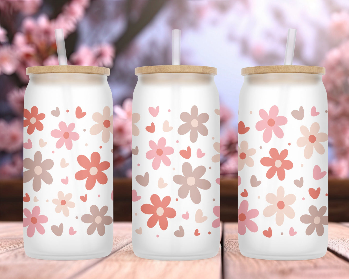 UV DTF Cup Wrap - Ready to Transfer  Cute Flowers - Spring Design DIY 16oz and 20oz Prints - Libbey Glass Can - Customizable
