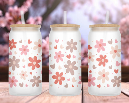 UV DTF Cup Wrap - Ready to Transfer  Cute Flowers - Spring Design DIY 16oz and 20oz Prints - Libbey Glass Can - Customizable
