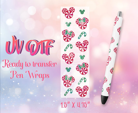 UV DTF Pen Wraps - Ready to Apply - Cute Christmas Mouse Design Prints - DIY Pen Decal - Customizable