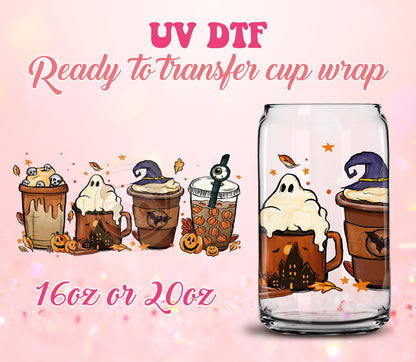 UV DTF Cup Wrap - Ready to Transfer  Cups | Fall | Halloween - Mocha DIY 16oz and 20oz Prints - Libbey Glass Can - Customizable