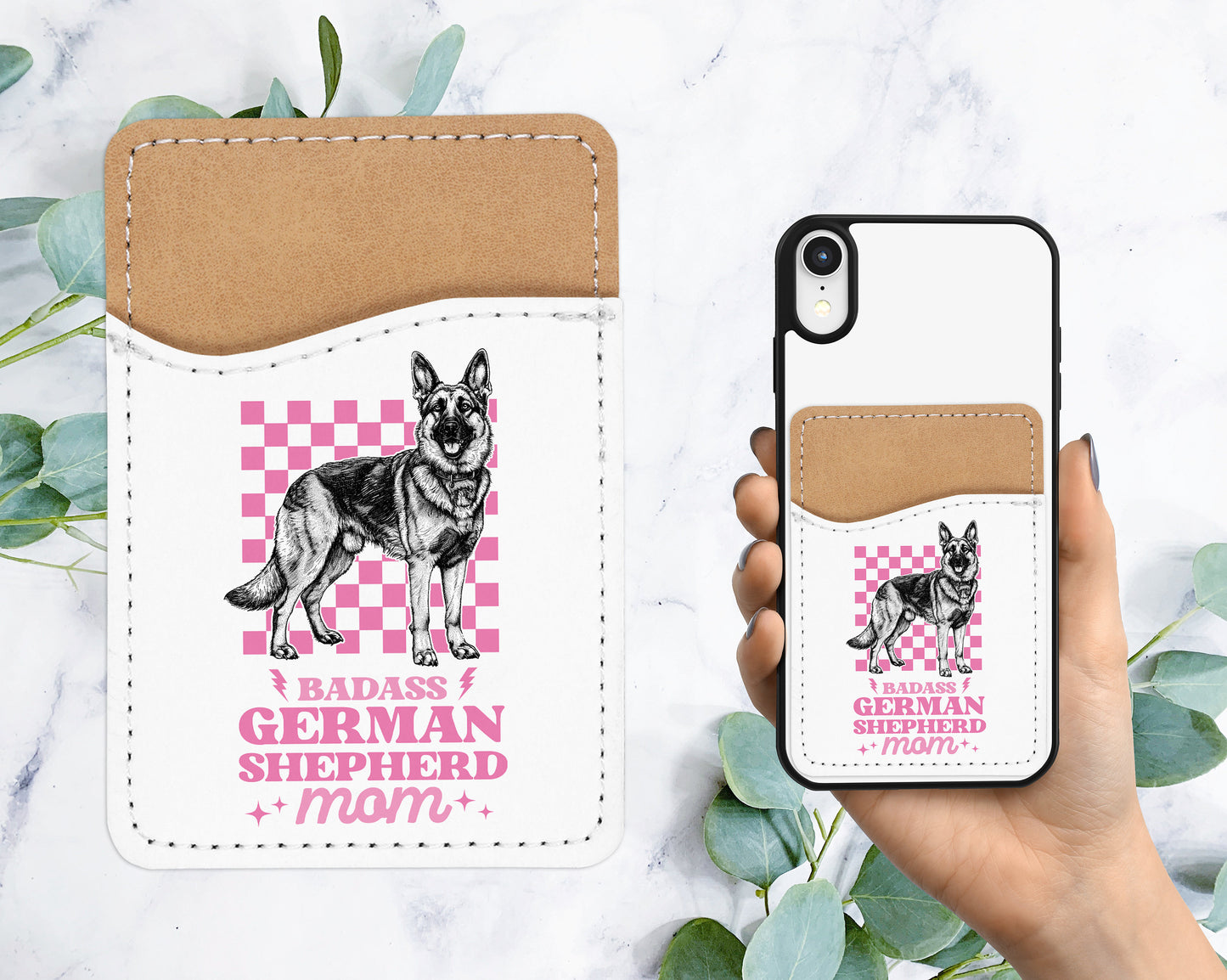 Cute German Shepherd Phone Wallet - Adhesive PU Leather Card Holder For Phone - Pet Dog Custom Gift - Stick on Pocket - Card Caddy