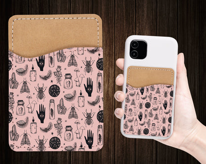 Pink Esoteric Phone Wallet - Adhesive PU Leather Card Holder For Phone - Custom Gift - Stick on Pocket - Card Caddy