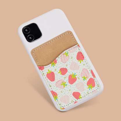Cute Strawberry Phone Wallet - Adhesive PU Leather Card Holder For Phone - Customizable Gift - Stick on Pocket - Card Caddy