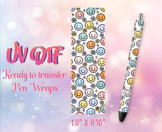 UV DTF Pen Wraps - Ready to Apply - Smileys Design Prints - DIY Pen Decal - Customizable