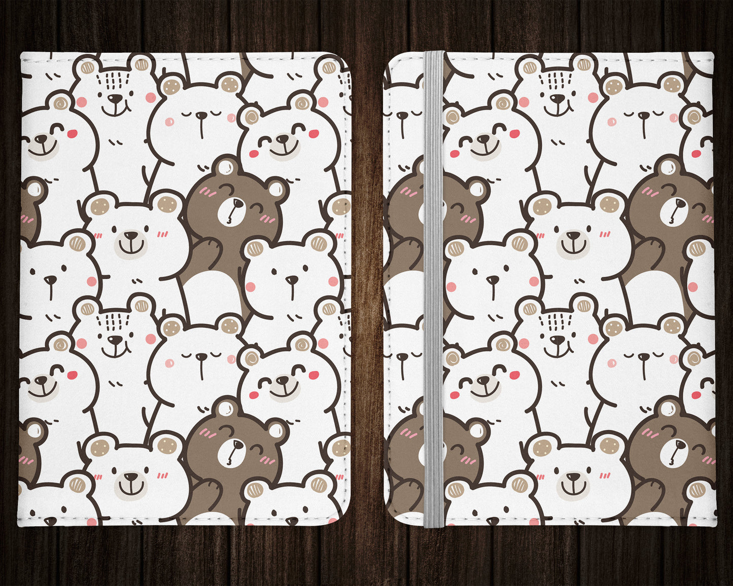 Kawaii Cute Bear Design Passport Cover - PU Leather Wallet Card Holder For Document - Custom Gift